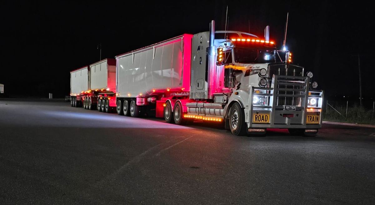 Truck lit up at night