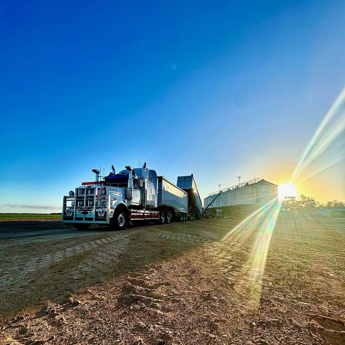 Truck at sunrise in the paddock